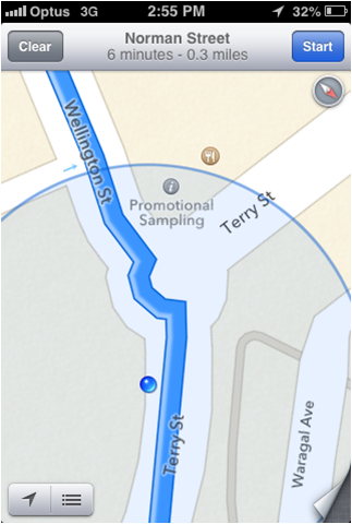 An example of street name change after a round about. There were no street signs to indicate that at the intersection.