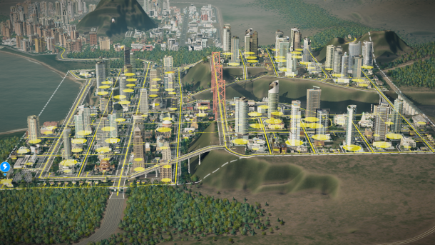 The electrical grid is embedded within the roads, allowing electricity to reach city buildings without requiring Mayors to invest in building power lines.