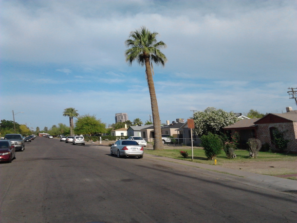 More ranch houses just east of the office towers. 